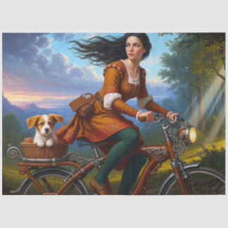 Beautiful Girl With Puppy On Bicycle Decoupage Seidenpapier