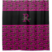 Beautiful Girly Hot Pink Roses Name Monogram  Duschvorhang (Vorderseite)