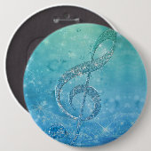 Beautiful Glittery Blue Musiknote Treble Clef Button (Vorne & Hinten)