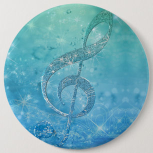 Beautiful Glittery Blue Musiknote Treble Clef Button