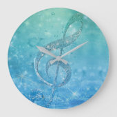 Beautiful Glittery Blue Musiknote Treble Clef Große Wanduhr (Vorderseite)