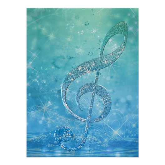 Beautiful Glittery Blue Musiknote Treble Clef Poster (Vorderseite)