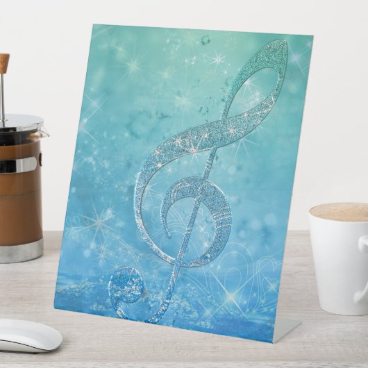 Beautiful Glittery Blue Musiknote Treble Clef Sockelschild (In Situ)