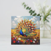 Beautiful Gold and Blue Peacock Blank Karte (Stehend Vorderseite)