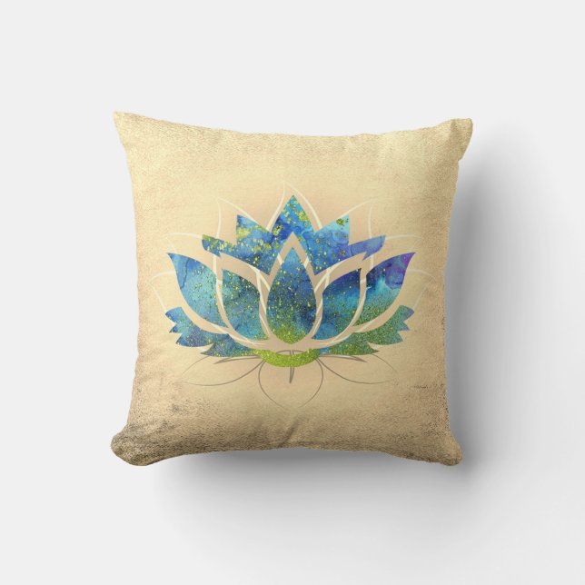Beautiful Gold Blue Lotus , Zen Kissen (Vorderseite)