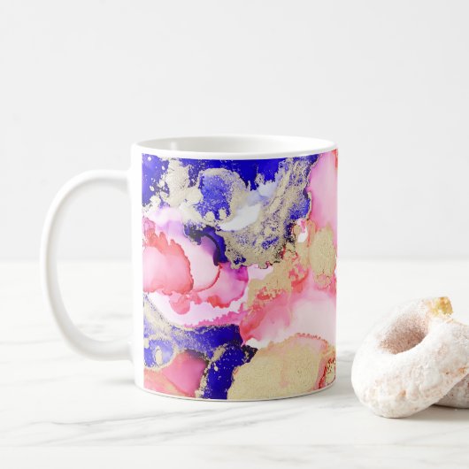 Beautiful Gold Lila Pink Abstrakt Kaffeetasse (Mit Donut)