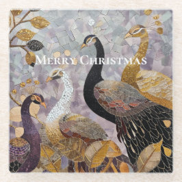 Beautiful Gold White Peacocks Christmas Glasuntersetzer