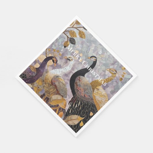 Beautiful Gold White Peacocks Christmas Serviette (Ecke)