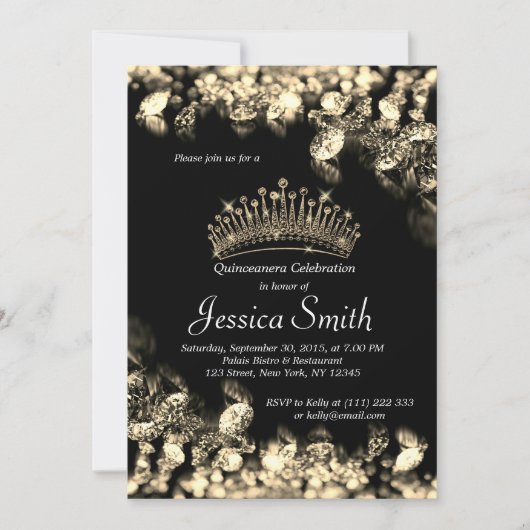 Beautiful Golden Diamond Quinceañera Einladung (Vorderseite)