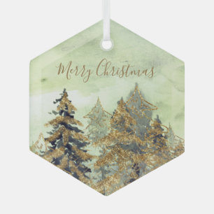 Beautiful Golden Green Christmas Trees Ornament Aus Glas