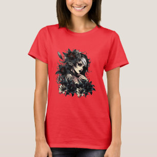 Beautiful Goth Girl Black Lilly Blume Art T-Shirt