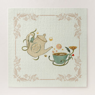 Beautiful Graphic Tea Art, Beige Background Puzzle