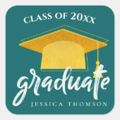 Beautiful Green Gold Grad Abschluss 2024 Quadratischer Aufkleber (Vorderseite)