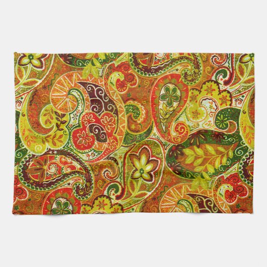 Beautiful Green Paisley Floral Pattern Handtuch (Horizontal)