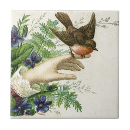 Beautiful hand with a bird and flowers fliese (Vorderseite)