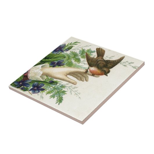 Beautiful hand with a bird and flowers fliese (Seite)