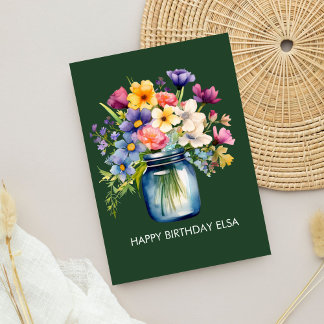 Beautiful Happy Birthday Watercolor Floral Bouquet Karte
