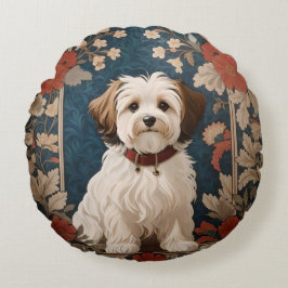 Beautiful Havanese Dog William Morris Floral Rundes Kissen