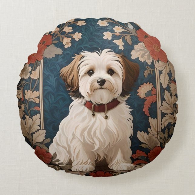 Beautiful Havanese Dog William Morris Floral Rundes Kissen (Vorderseite)