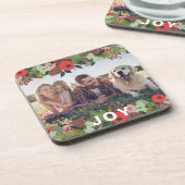 Beautiful Holiday Botanical Joy Type Foto Getränkeuntersetzer (Linke Seite)