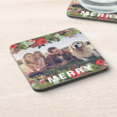 Beautiful Holiday Botanical Merry Type Foto Getränkeuntersetzer (Linke Seite)