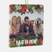 Beautiful Holiday Botanical Merry Type Foto Keramikornament (Rechts)