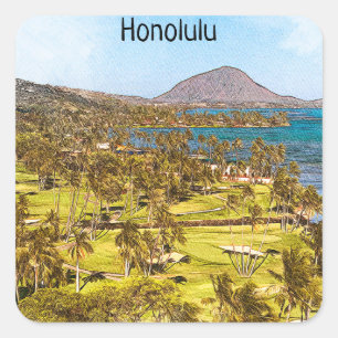 Beautiful Honolulu Oahu Landschaft Reise Quadratischer Aufkleber