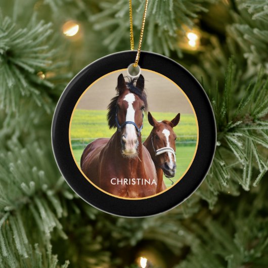 Beautiful horses personalized keramik ornament (Baum)
