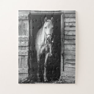 Beautiful Horses Rustic Barn B&W Oversized Puzzle