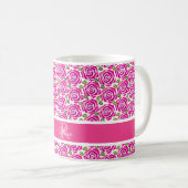 Beautiful Hot Pink Roses Custom Name Monogram Gift Kaffeetasse (VorderseiteRechts)