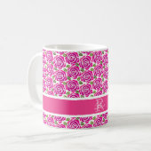 Beautiful Hot Pink Roses Custom Name Monogram Gift Kaffeetasse (Vorderseite Links)