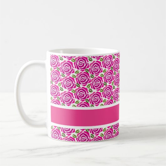 Beautiful Hot Pink Roses Custom Name Monogram Gift Kaffeetasse (Links)