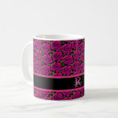 Beautiful Hot Pink Roses Custom Name Monogram Gift Kaffeetasse (Vorderseite Links)