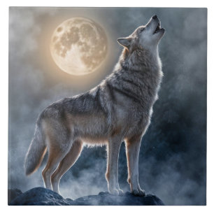 Beautiful Howling Wolf Moon Art Fliese