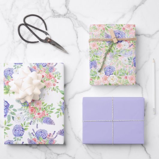 Beautiful Hydangeas, Lilacs und Rose Geschenkpapier Set (Vorderseite)