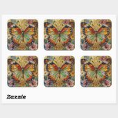 Beautiful Impasto Butterfly and Flowers Quadratischer Aufkleber (Blatt)