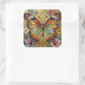 Beautiful Impasto Butterfly and Flowers Quadratischer Aufkleber (Tasche)