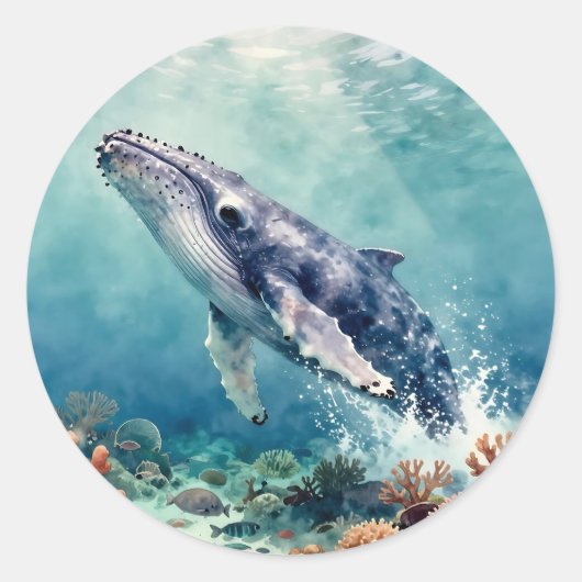 Beautiful Impasto Whale Oceanic Illustration Runder Aufkleber (Vorderseite)