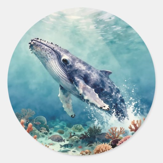 Beautiful Impasto Whale Oceanic Illustration Runder Aufkleber (Vorderseite)
