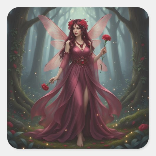 Beautiful January Garnet Fairy Quadratischer Aufkleber (Vorderseite)