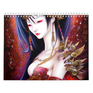 Beautiful Japanese Girl Gothic Fantasy Triptych Kalender
