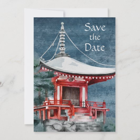 Beautiful Japanese Temple Nighttime Nature Wedding Save The Date (Vorderseite)