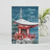 Beautiful Japanese Temple Nighttime Nature Wedding Save The Date (Stehend Vorderseite)