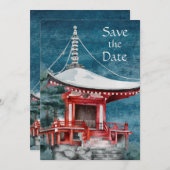 Beautiful Japanese Temple Nighttime Nature Wedding Save The Date (Vorne/Hinten)