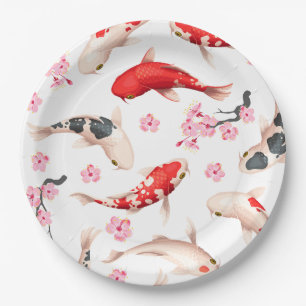 Beautiful Japanisch Floral Red Koi Fisch Pappteller