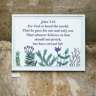 Beautiful John 3:16 Inspirational Christlich Flora Poster