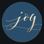 Beautiful Joy Navy Imitats Foil Christmas Holiday Runder Aufkleber<br><div class="desc">Schöne Imitate Goldfolie Kalligraphie auf einem fett marinierten Hintergrund. Diese Kollektion umfasst Fotokarten,  Adressetiketten,  Briefmarke,  Aufkleber und vieles mehr.</div>