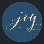 Beautiful Joy Navy Imitats Foil Christmas Holiday Runder Aufkleber<br><div class="desc">Schöne Imitate Goldfolie Kalligraphie auf einem fett marinierten Hintergrund. Diese Kollektion umfasst Fotokarten,  Adressetiketten,  Briefmarke,  Aufkleber und vieles mehr.</div>