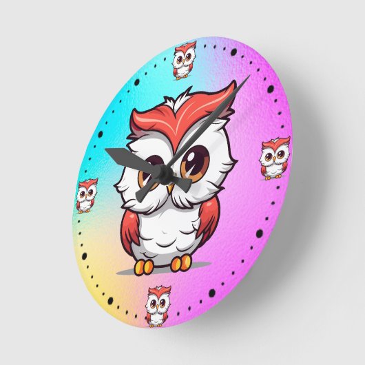 Beautiful Kawaii Style Owl Cartoon-77038 Runde Wanduhr (Winkel)