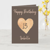 Beautiful Khaki Watercolor Heart 13th Birthday Karte (Gelbe Blume)